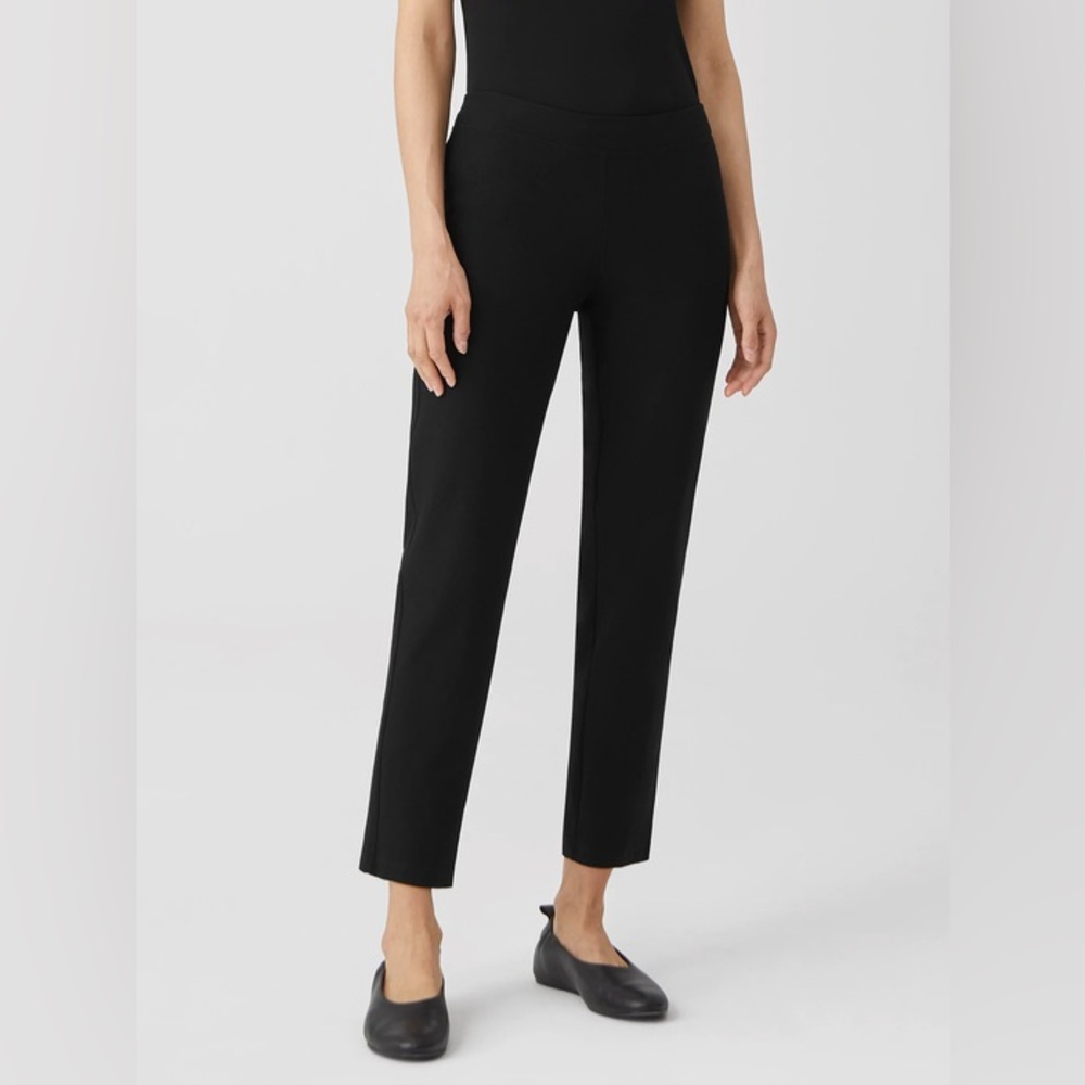 Eileen Fisher Washable Stretch Crepe Slim Ankle Pant in Black